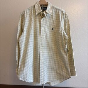 Ralph Lauren Dress Shirt Mens 16 1/2 33 Yellow Blue Check Custom Fit Long Sleeve
